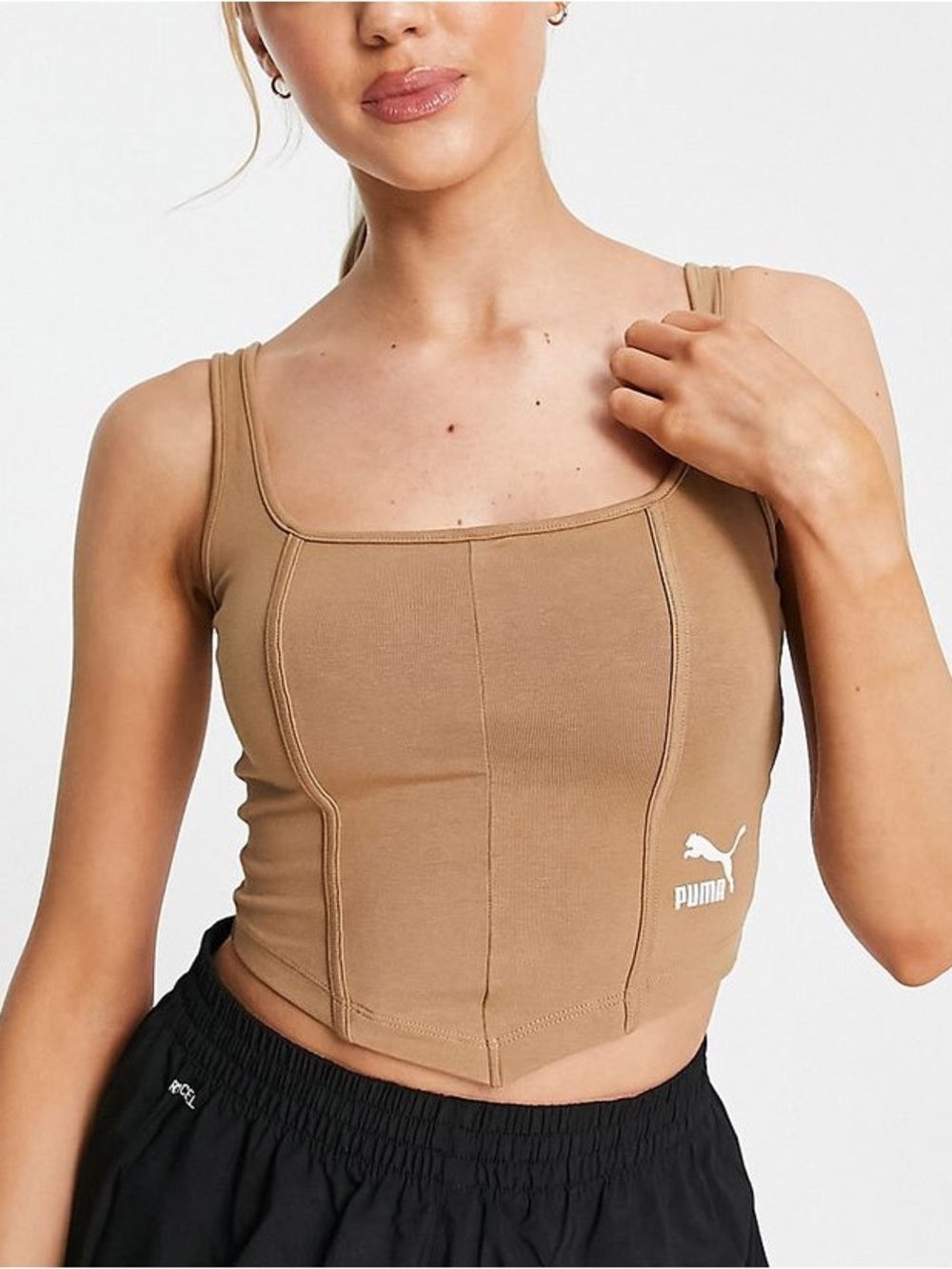 Puma Tan Square-Neck Cropped Tank Top